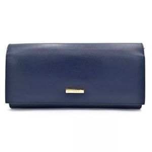St. John Blue and Gold Clutch with Rectangular Shape and Smooth Leather